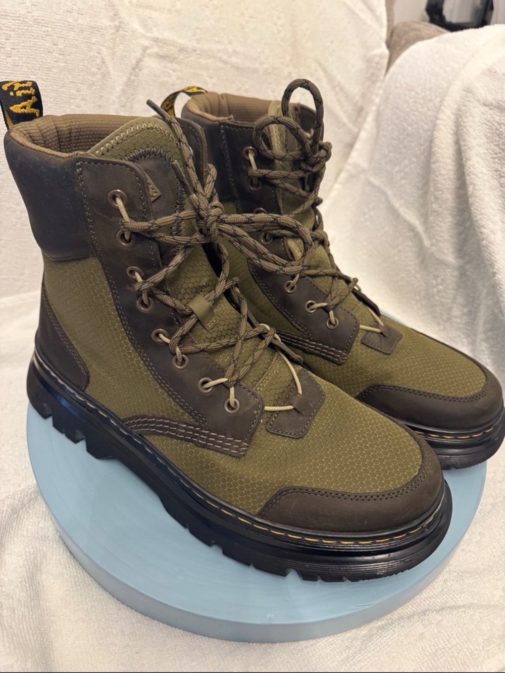Dr. Martens Tarik Olive Green and Brown Lace-Up Combat Boots